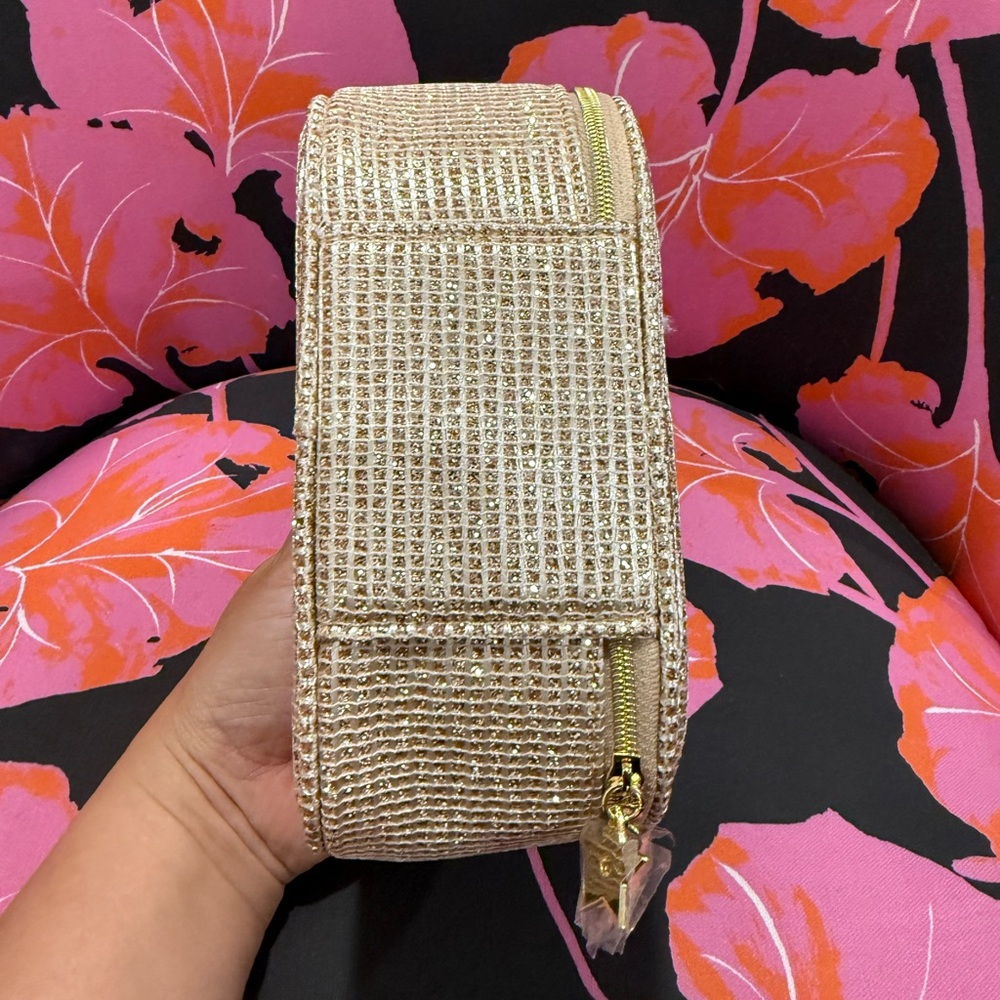 NEW Christian Dior Gold Woven Beauty Makeup Bag Pouch - Picture 6 of 9